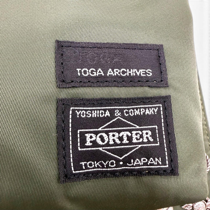美品☆TOGA PORTER トーガ ポーター コラボ スタッズ装飾 ナイロン 2WAY ハンドバッグ ショルダーバッグ カーキ 日本製 レディース