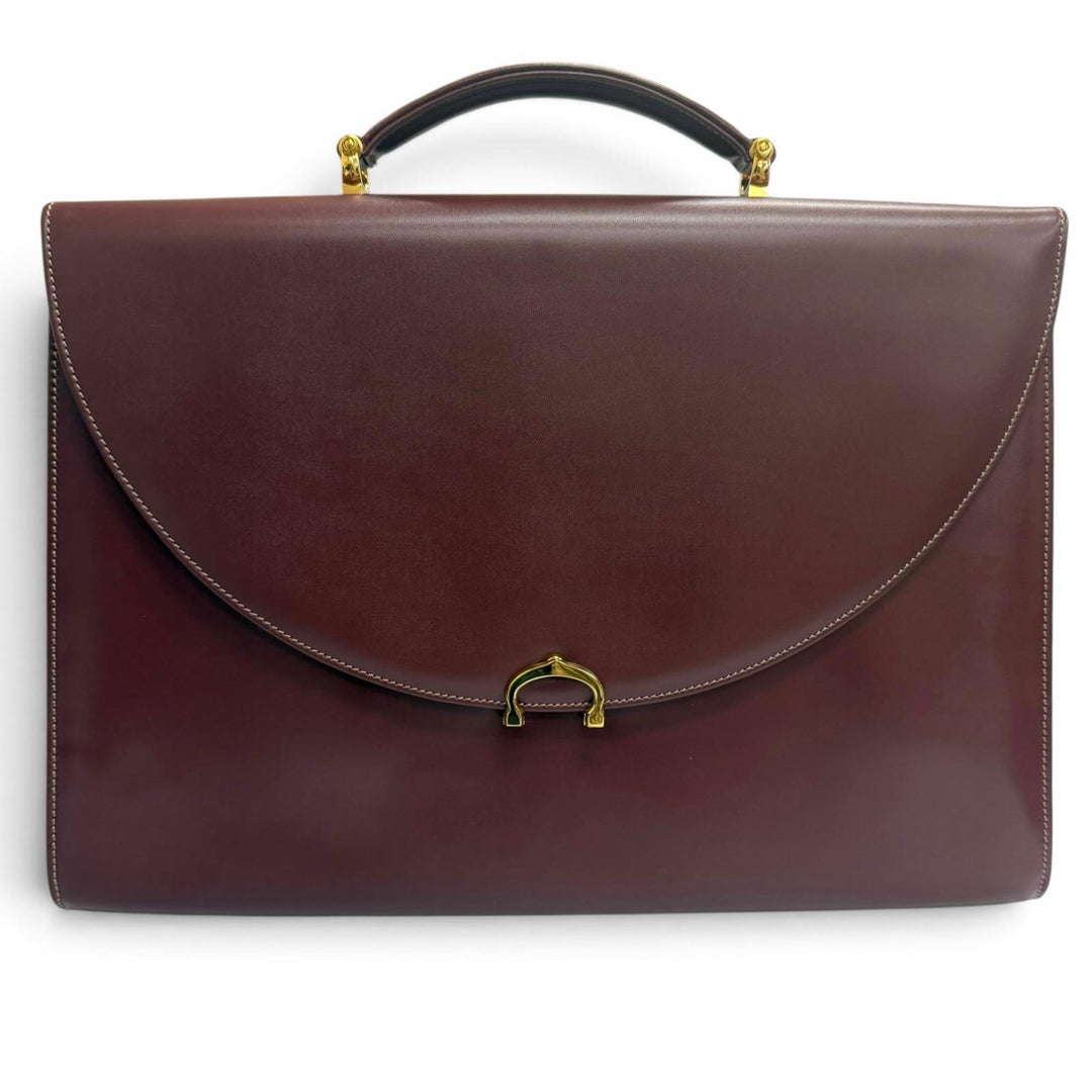 極美品□Cartier カルティエ レザー マスト ドゥ カルティエ マストライン ビジネスバッグ ブリーフケース ボルドー ゴールド金具 メンズ