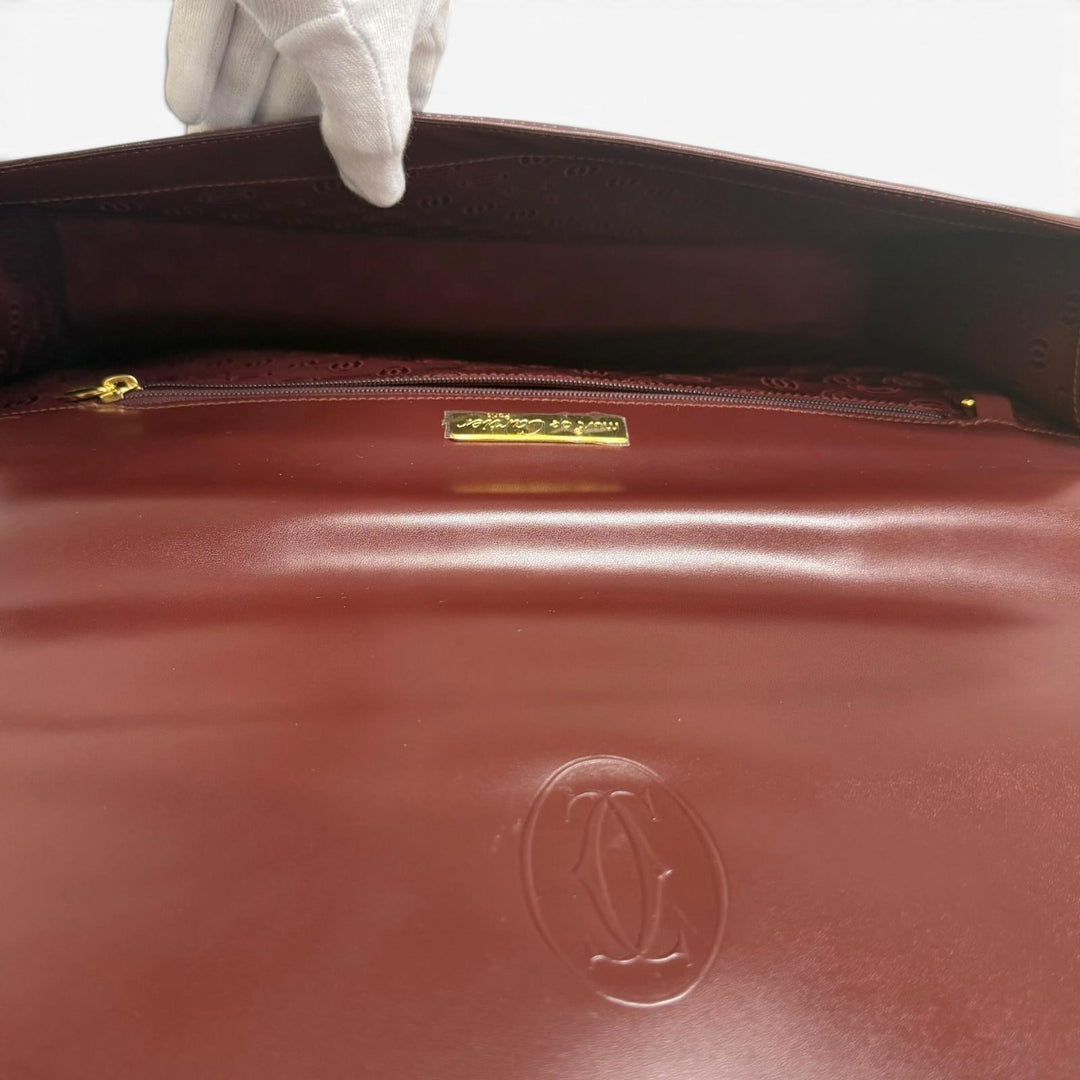 極美品□Cartier カルティエ レザー マスト ドゥ カルティエ マストライン ビジネスバッグ ブリーフケース ボルドー ゴールド金具 メンズ