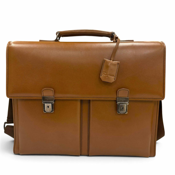 極美品▼Salvatore Ferragamo サルヴァトーレフェラガモ レザー 鍵付き 緩衝材入ポケット 2WAY ビジネスバッグ ブリーフケース ブラウン