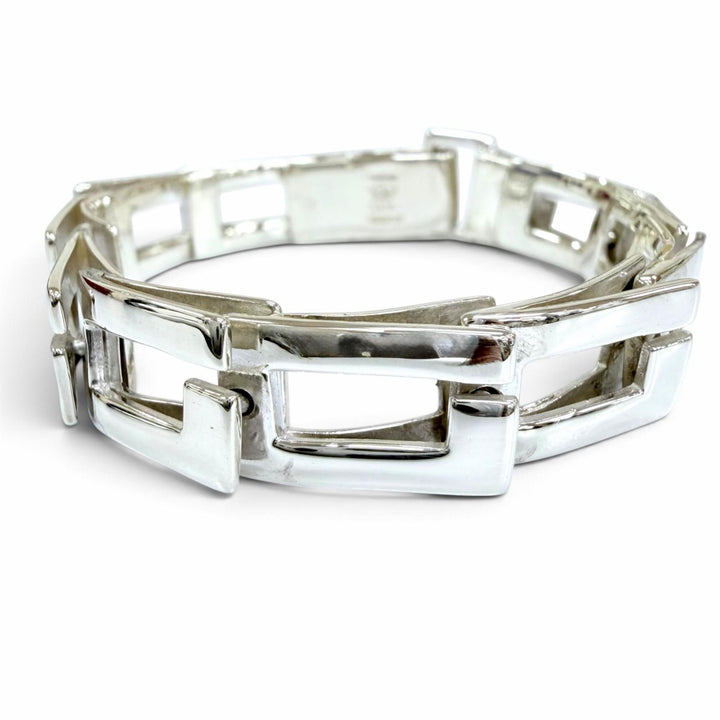 極美品☆GUCCI グッチ ヴィンテージ 925 スクエアG アクセサリー バングル ブレスレット シルバー イタリア製 重量32.6g レディース