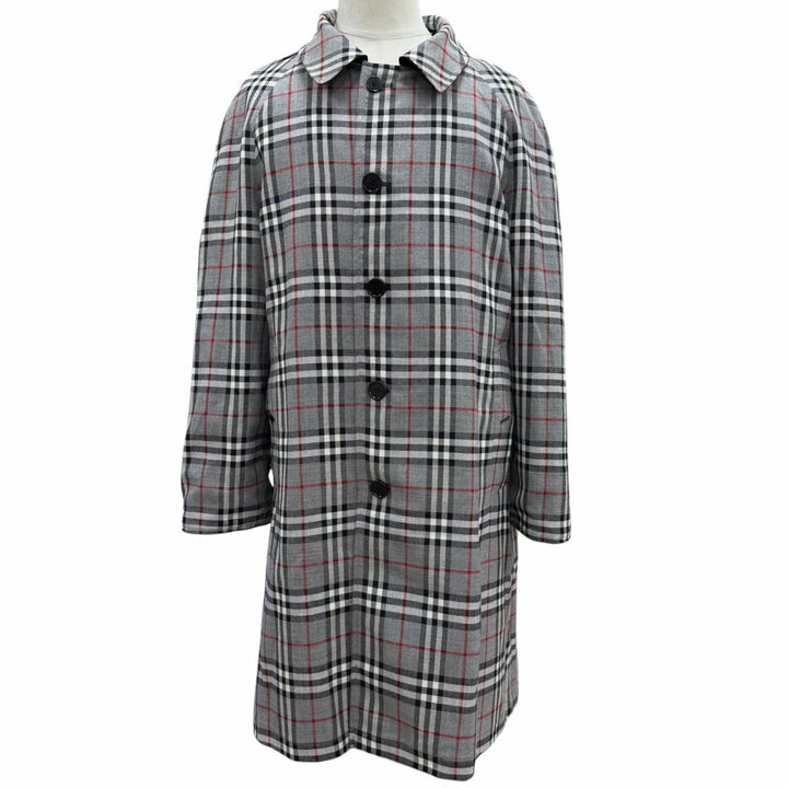 未使用品▼BURBERRY バーバリー 4547809 膝丈 インナーチェック リバーシブル ステンカラーコート ブラック グレー S 伊製 正規品 メンズ