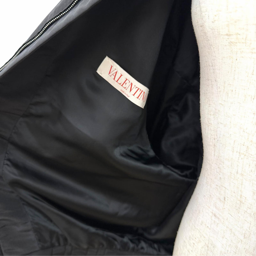 極美品△VALENTINO ヴァレンティノ XV0CIL458E5 シルク100％ 中綿入り ジップアップ ボンバージャケット ブラック 48 イタリア製 正規品