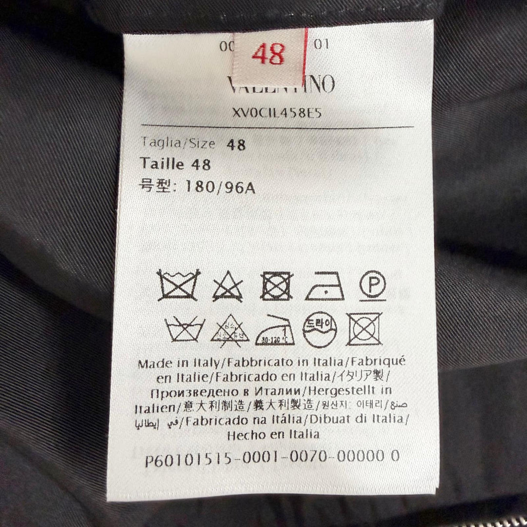 極美品△VALENTINO ヴァレンティノ XV0CIL458E5 シルク100％ 中綿入り ジップアップ ボンバージャケット ブラック 48 イタリア製 正規品