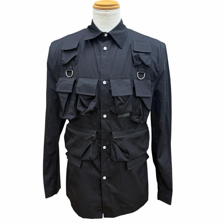 極美品▼PRADA プラダ 24SS UGI267 コットン ユーティリティ マルチポケット シャツジャケット ブラック 46 イタリア製 正規品 メンズ