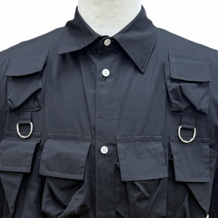 極美品▼PRADA プラダ 24SS UGI267 コットン ユーティリティ マルチポケット シャツジャケット ブラック 46 イタリア製 正規品 メンズ