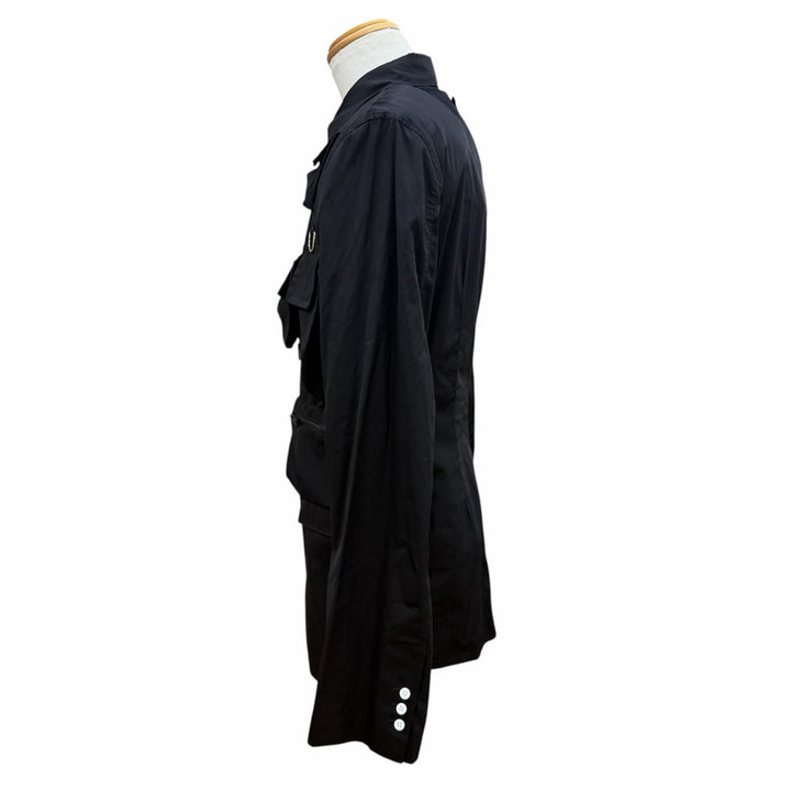 極美品▼PRADA プラダ 24SS UGI267 コットン ユーティリティ マルチポケット シャツジャケット ブラック 46 イタリア製 正規品 メンズ