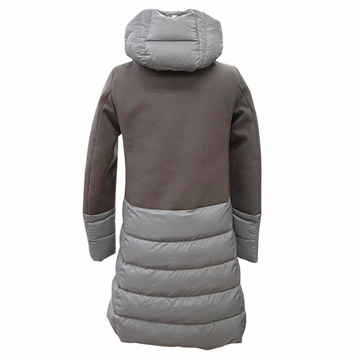 未使用品△Herno ヘルノ PI0848D DIAGONAL WOOL AND NUAGE PARKA ロゴプレート ウール切替 フード付き ダウンコート ブラウン 38 正規品