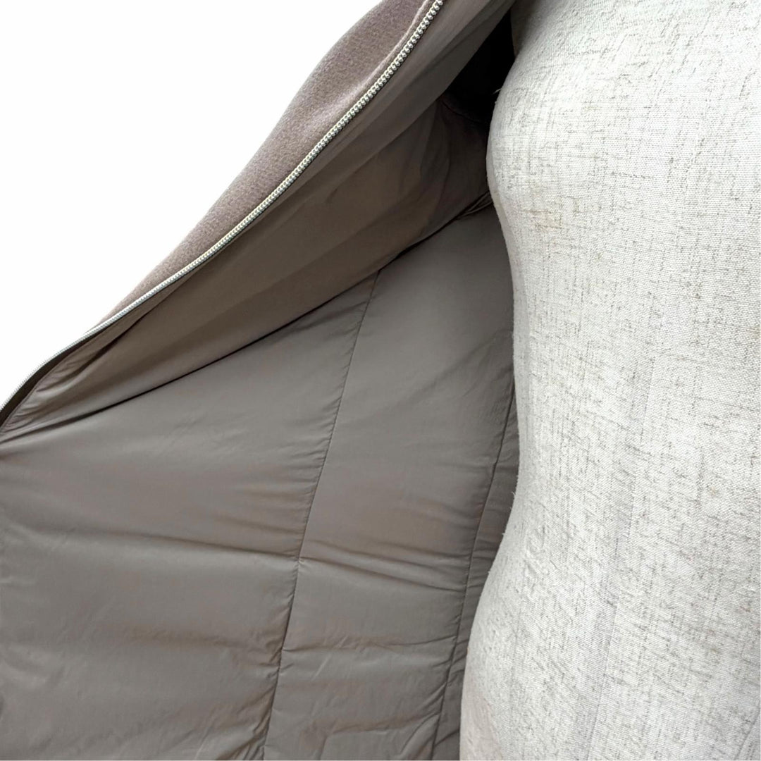未使用品△Herno ヘルノ PI0848D DIAGONAL WOOL AND NUAGE PARKA ロゴプレート ウール切替 フード付き ダウンコート ブラウン 38 正規品