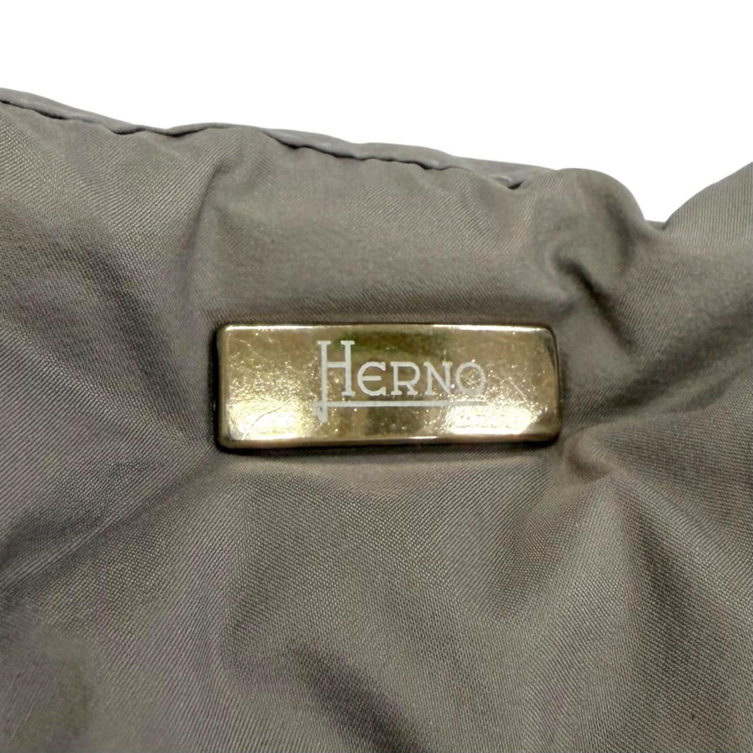 未使用品△Herno ヘルノ PI0848D DIAGONAL WOOL AND NUAGE PARKA ロゴプレート ウール切替 フード付き ダウンコート ブラウン 38 正規品