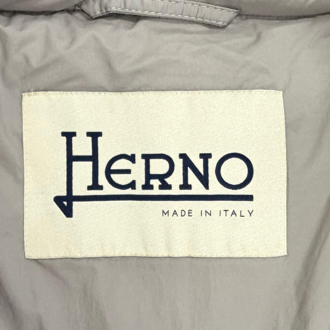 未使用品△Herno ヘルノ PI0848D DIAGONAL WOOL AND NUAGE PARKA ロゴプレート ウール切替 フード付き ダウンコート ブラウン 38 正規品