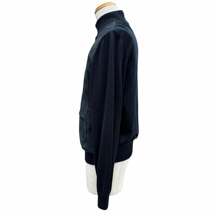 美品▼Brioni ブリオーニ スウェードレザー ニット切替 スタンドカラー ロゴ入ボタン ブルゾン ジャケット ネイビー S 正規品 メンズ
