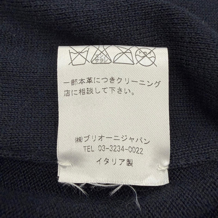 美品▼Brioni ブリオーニ スウェードレザー ニット切替 スタンドカラー ロゴ入ボタン ブルゾン ジャケット ネイビー S 正規品 メンズ