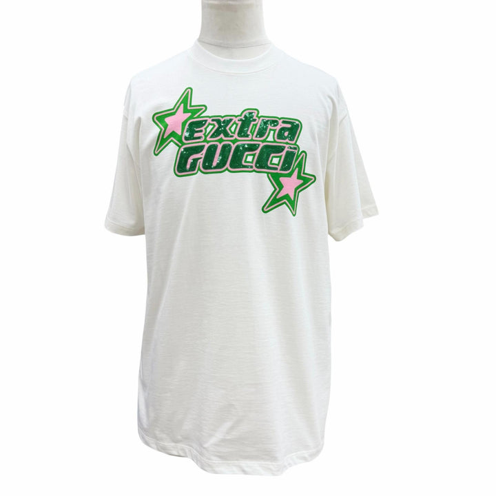 極美品▼GUCCI グッチ 24SS 776596 コットン スパンコール クルーネック ショートスリーブ 半袖Ｔシャツ ホワイト S 伊製 正規品 メンズ