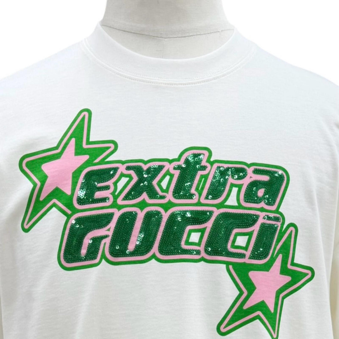 極美品▼GUCCI グッチ 24SS 776596 コットン スパンコール クルーネック ショートスリーブ 半袖Ｔシャツ ホワイト S 伊製 正規品 メンズ