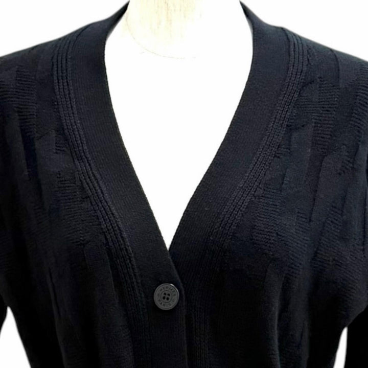 極美品★HERMES エルメス 24SS 4E2522D3 バージンウール100％ ベルト付 セリエボタン Hモチーフ ロング カーディガン ブラック 36 正規品