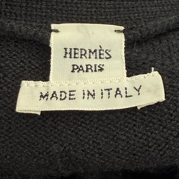 極美品★HERMES エルメス 24SS 4E2522D3 バージンウール100％ ベルト付 セリエボタン Hモチーフ ロング カーディガン ブラック 36 正規品