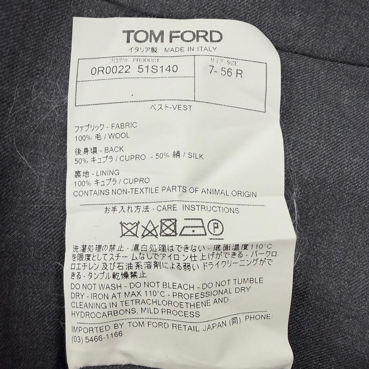 極美品▼TOM FORD トムフォード 0R0022 51S140 ウール シルク Vネック ジレ ベスト グレー ボルドー 56 イタリア製 メンズ ハンガー付き
