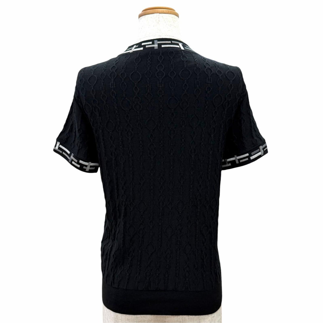 極美品△HERMES エルメス 23AW 3H2618DA Do Re Boucles ド レ ブックル カシミヤ シルク 半袖ニット ブラック 36 伊製 正規品 レディース
