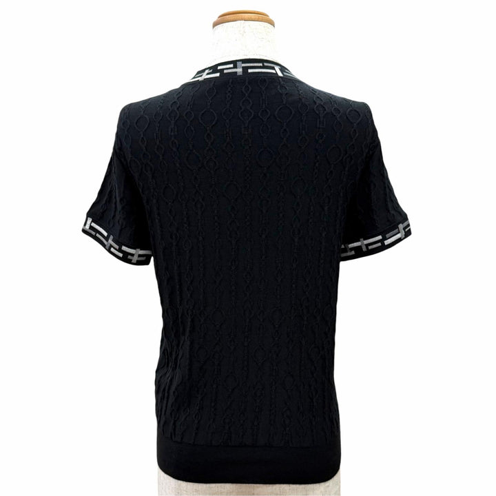 極美品△HERMES エルメス 23AW 3H2618DA Do Re Boucles ド レ ブックル カシミヤ シルク 半袖ニット ブラック 36 伊製 正規品 レディース