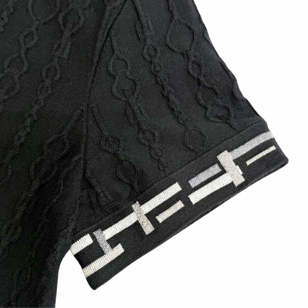 極美品△HERMES エルメス 23AW 3H2618DA Do Re Boucles ド レ ブックル カシミヤ シルク 半袖ニット ブラック 36 伊製 正規品 レディース