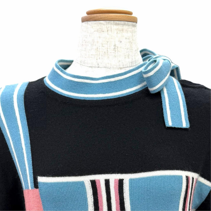 極美品△HERMES エルメス 4H2633D8 Lettres Equestres レトル エケスト カシミヤ100％ 長袖 ニット ブラック ブルー ピンク IT 36 伊製