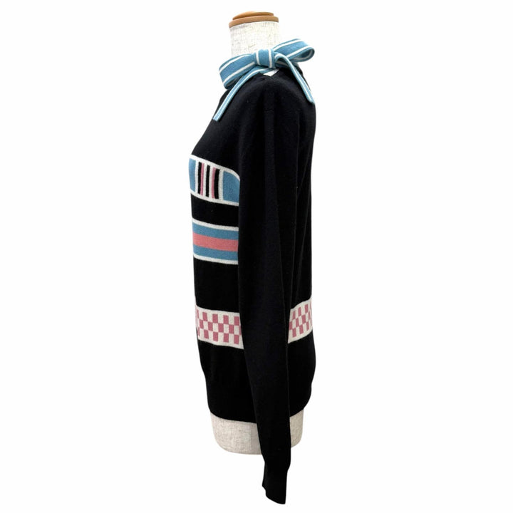 極美品△HERMES エルメス 4H2633D8 Lettres Equestres レトル エケスト カシミヤ100％ 長袖 ニット ブラック ブルー ピンク IT 36 伊製