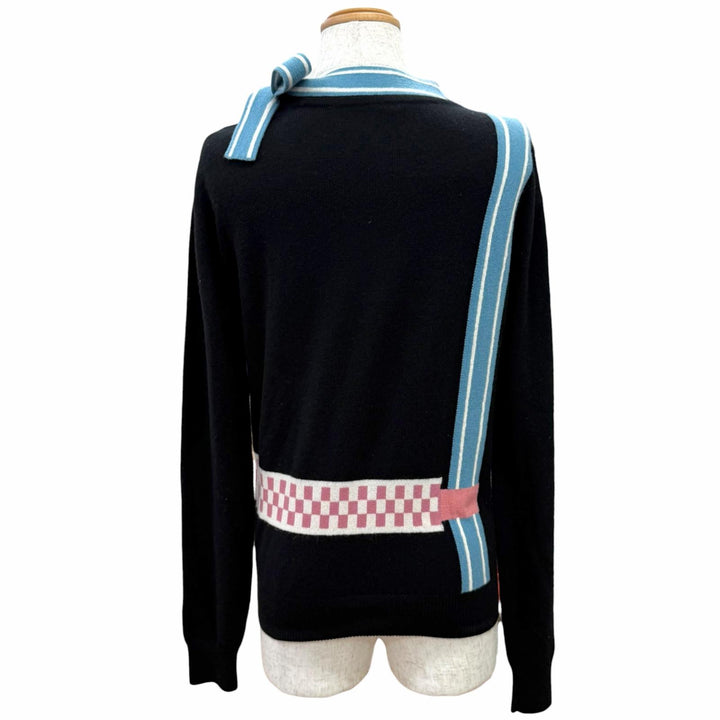 極美品△HERMES エルメス 4H2633D8 Lettres Equestres レトル エケスト カシミヤ100％ 長袖 ニット ブラック ブルー ピンク IT 36 伊製