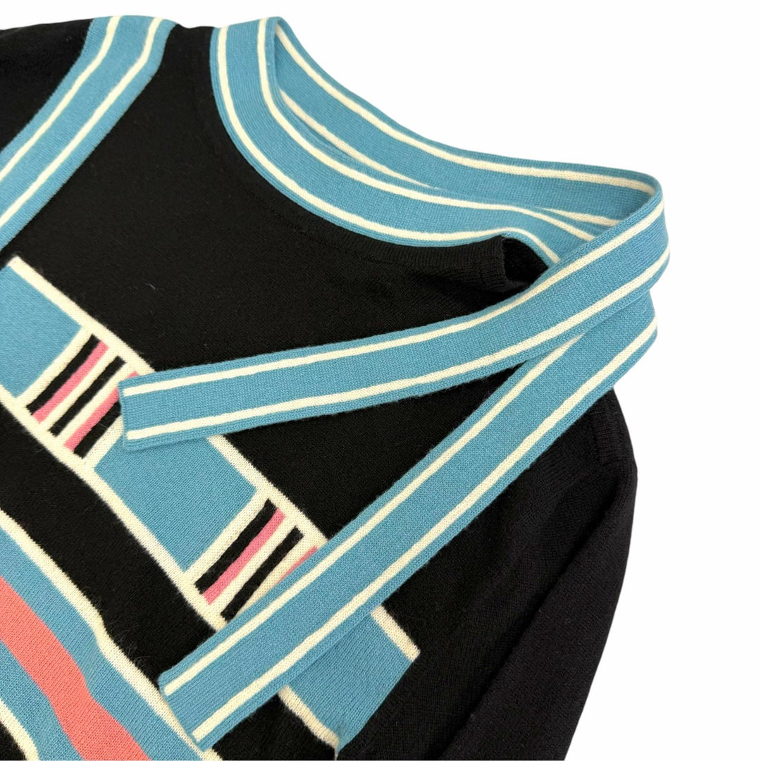 極美品△HERMES エルメス 4H2633D8 Lettres Equestres レトル エケスト カシミヤ100％ 長袖 ニット ブラック ブルー ピンク IT 36 伊製