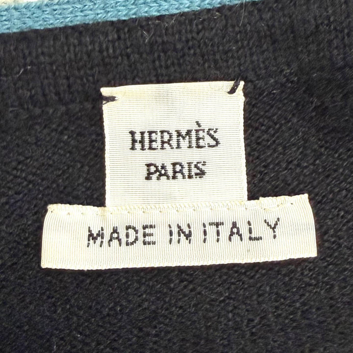 極美品△HERMES エルメス 4H2633D8 Lettres Equestres レトル エケスト カシミヤ100％ 長袖 ニット ブラック ブルー ピンク IT 36 伊製