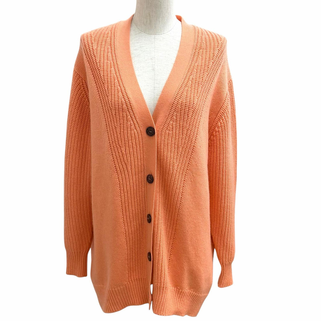 極美品★HERMES エルメス 23SS 3E2702D1 カシミヤ コットン混 セリエボタン Vネック 長袖 カーディガン オレンジ 34 イギリス製 正規品