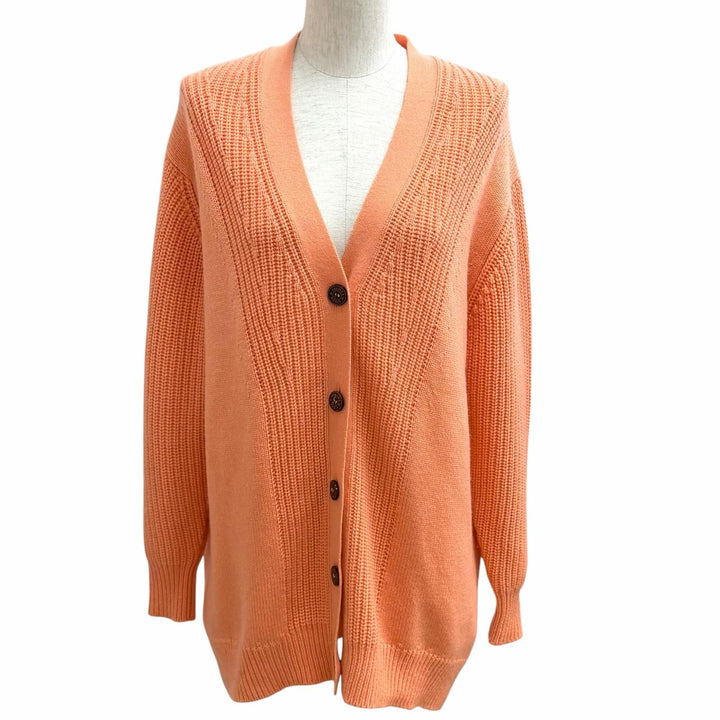 極美品★HERMES エルメス 23SS 3E2702D1 カシミヤ コットン混 セリエボタン Vネック 長袖 カーディガン オレンジ 34 イギリス製 正規品