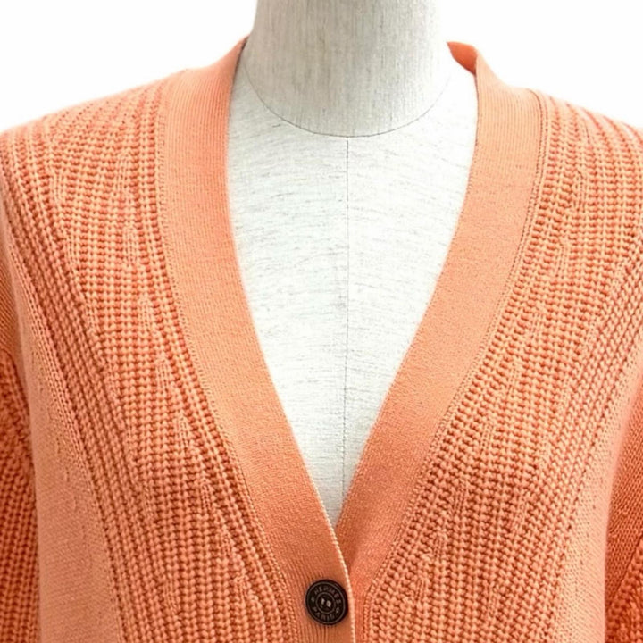 極美品★HERMES エルメス 23SS 3E2702D1 カシミヤ コットン混 セリエボタン Vネック 長袖 カーディガン オレンジ 34 イギリス製 正規品