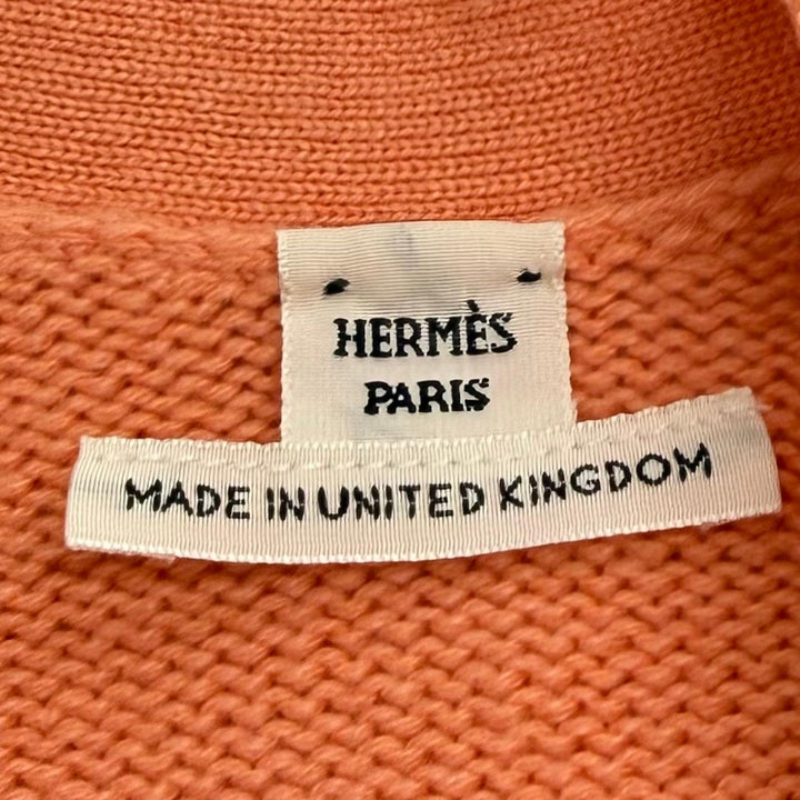 極美品★HERMES エルメス 23SS 3E2702D1 カシミヤ コットン混 セリエボタン Vネック 長袖 カーディガン オレンジ 34 イギリス製 正規品