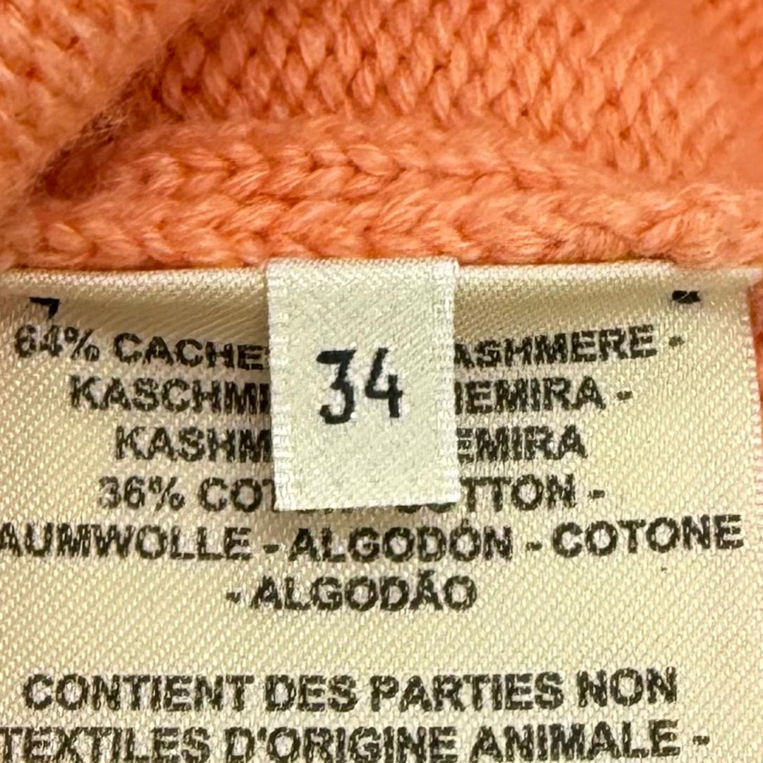 極美品★HERMES エルメス 23SS 3E2702D1 カシミヤ コットン混 セリエボタン Vネック 長袖 カーディガン オレンジ 34 イギリス製 正規品
