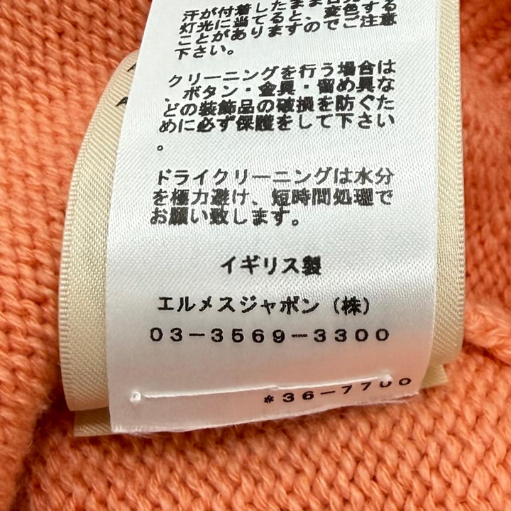 極美品★HERMES エルメス 23SS 3E2702D1 カシミヤ コットン混 セリエボタン Vネック 長袖 カーディガン オレンジ 34 イギリス製 正規品