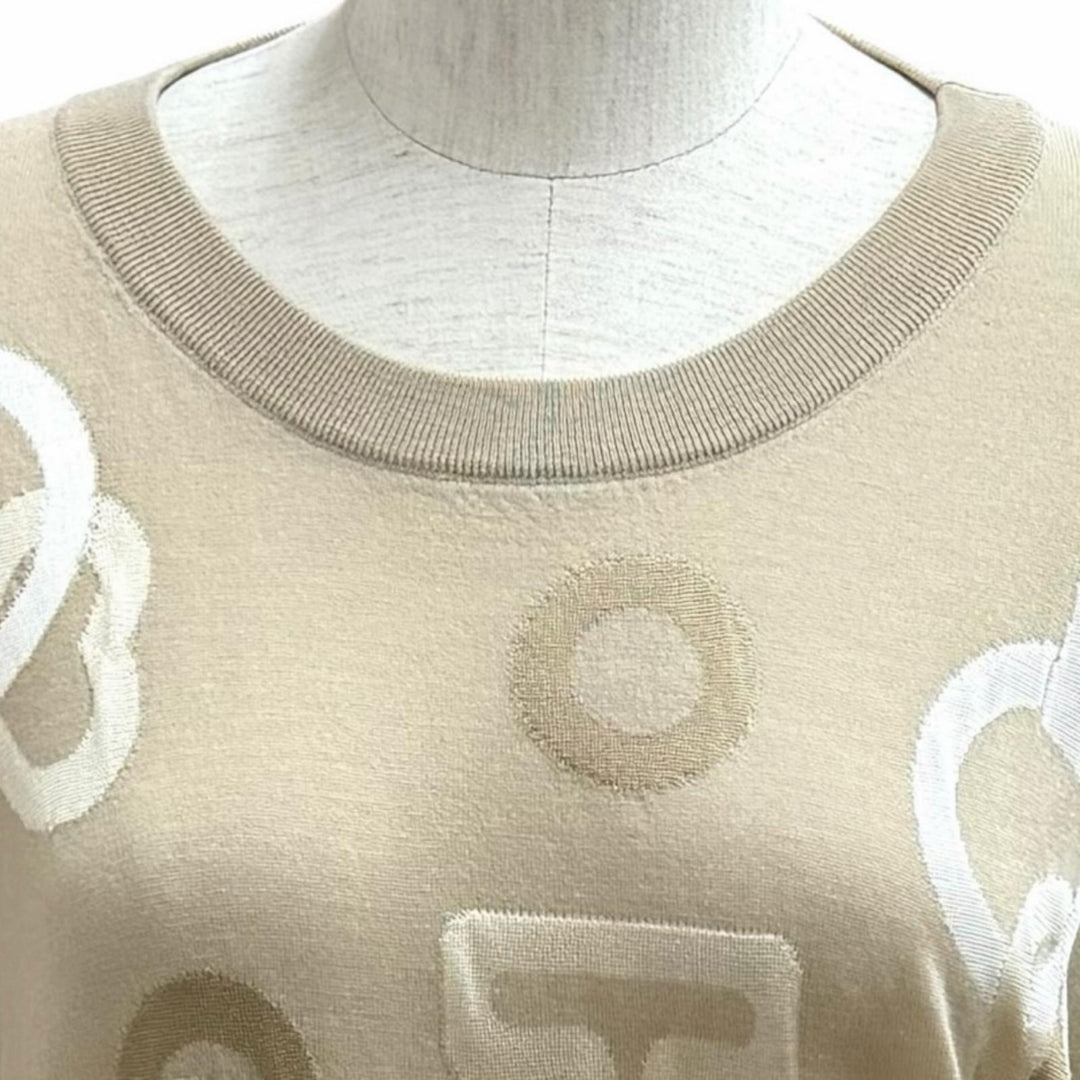 極美品★HERMES エルメス 4H2640DE カレイドスコープエフェクト ウール シルク混 クルーネック 半袖ニット ベージュ IT 42 正規品