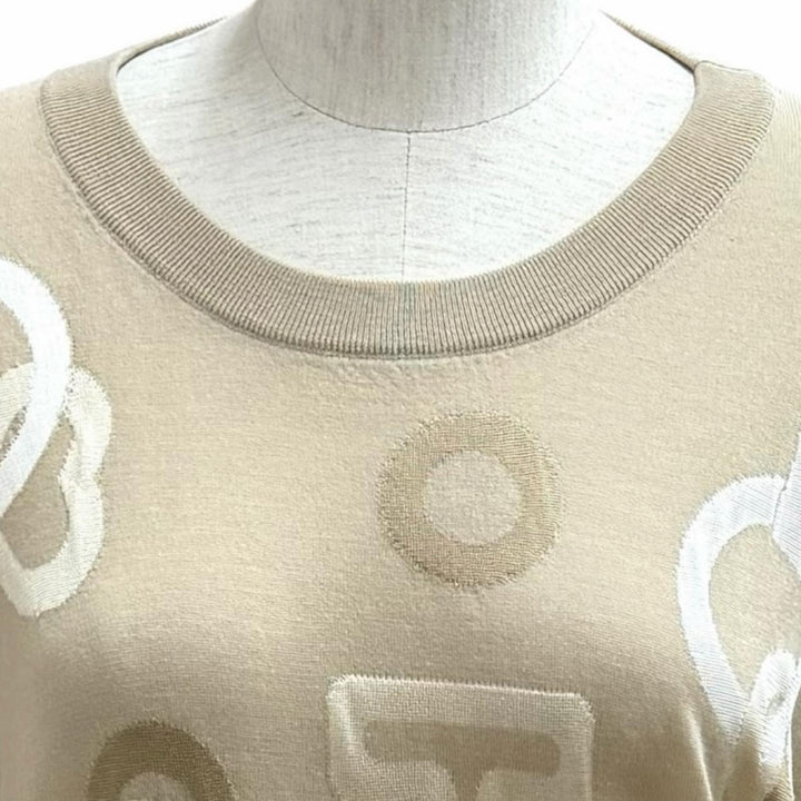 極美品★HERMES エルメス 4H2640DE カレイドスコープエフェクト ウール シルク混 クルーネック 半袖ニット ベージュ IT 42 正規品
