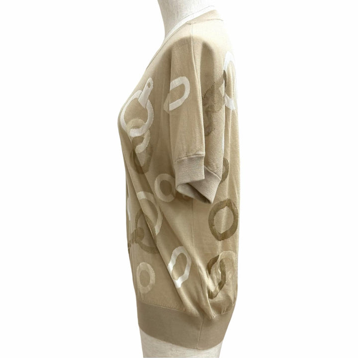極美品★HERMES エルメス 4H2640DE カレイドスコープエフェクト ウール シルク混 クルーネック 半袖ニット ベージュ IT 42 正規品
