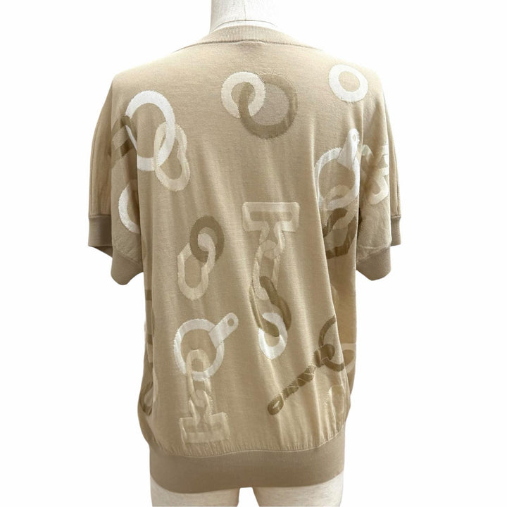 極美品★HERMES エルメス 4H2640DE カレイドスコープエフェクト ウール シルク混 クルーネック 半袖ニット ベージュ IT 42 正規品