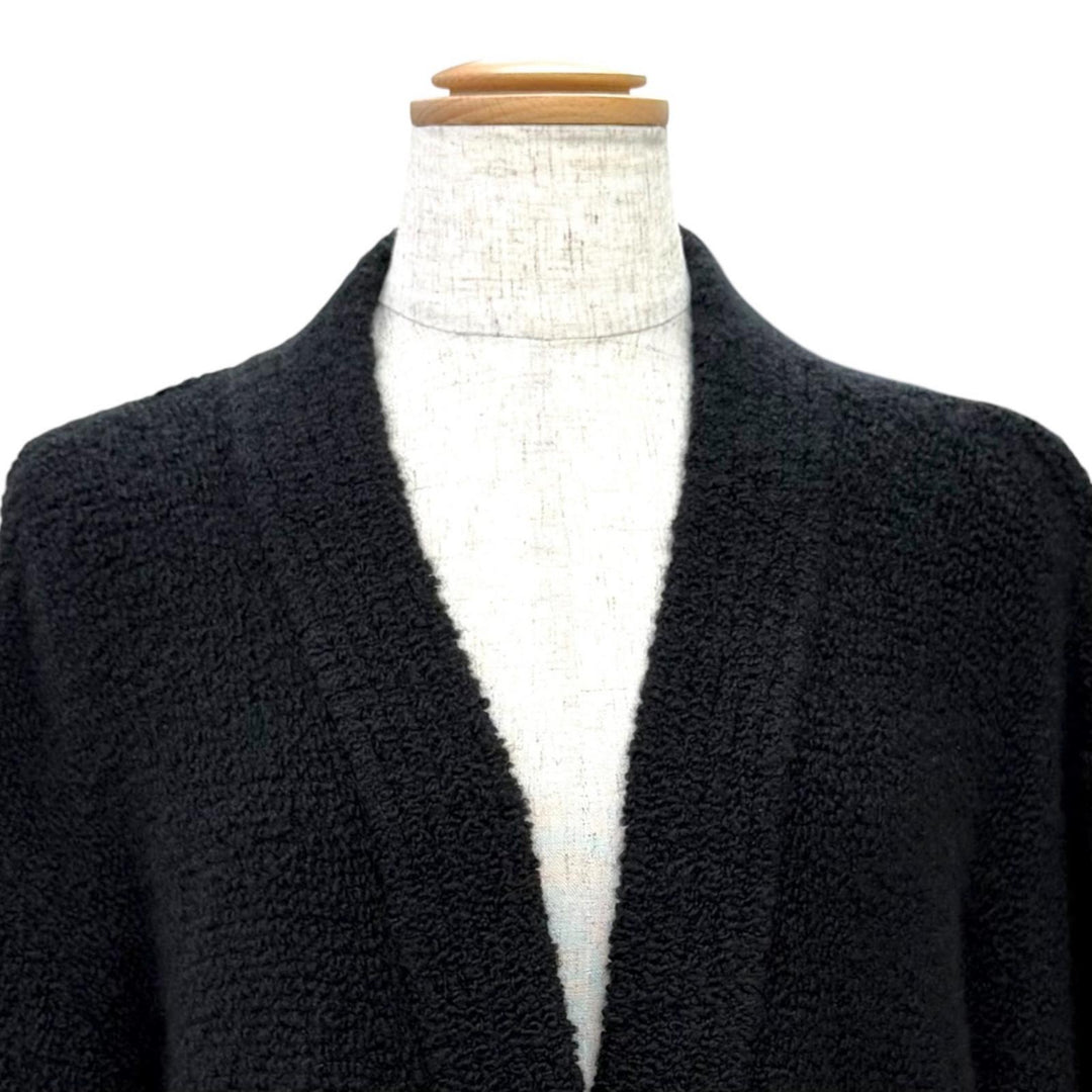 極美品△CHANEL シャネル P78396K11326 カシミヤ ウール ライオンボタン 袖口フリル Vネック 長袖 ニット カーディガン 黒 IT 38 正規品