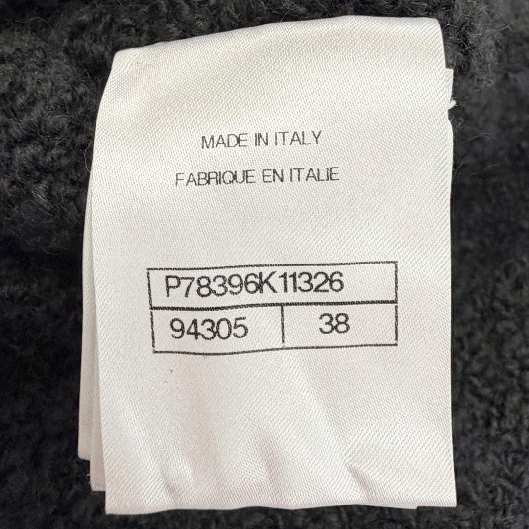 極美品△CHANEL シャネル P78396K11326 カシミヤ ウール ライオンボタン 袖口フリル Vネック 長袖 ニット カーディガン 黒 IT 38 正規品