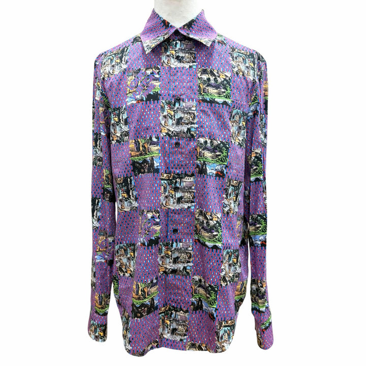 極美品▼LOUIS VUITTON ルイヴィトン 22AW ダミエクラシック コットン100% ロゴ入りボタン ロングスリーブ 長袖シャツ マルチ M 正規品