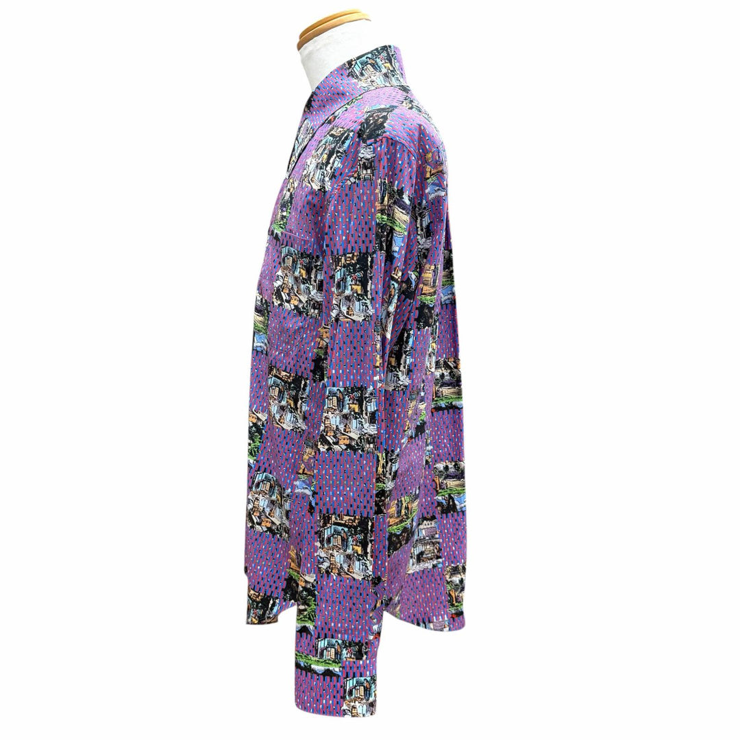 極美品▼LOUIS VUITTON ルイヴィトン 22AW ダミエクラシック コットン100% ロゴ入りボタン ロングスリーブ 長袖シャツ マルチ M 正規品