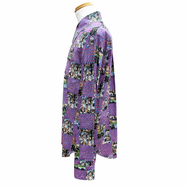 極美品▼LOUIS VUITTON ルイヴィトン 22AW ダミエクラシック コットン100% ロゴ入りボタン ロングスリーブ 長袖シャツ マルチ M 正規品