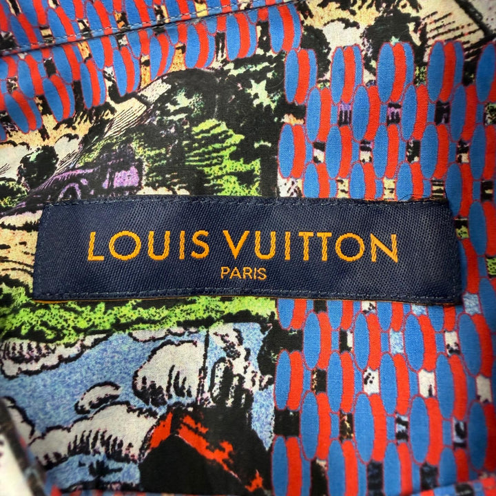 極美品▼LOUIS VUITTON ルイヴィトン 22AW ダミエクラシック コットン100% ロゴ入りボタン ロングスリーブ 長袖シャツ マルチ M 正規品