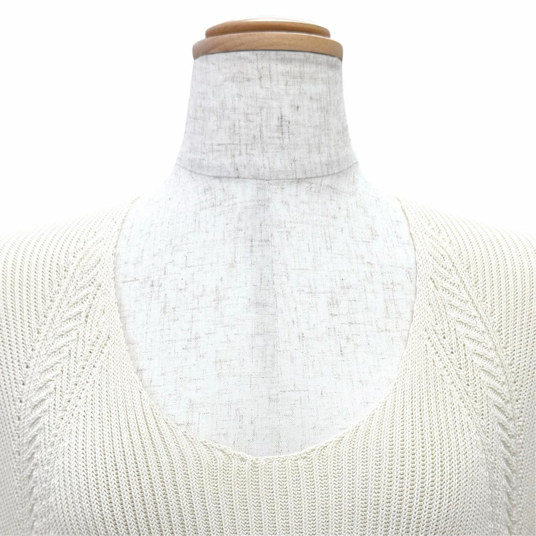 極美品△HERMES エルメス 66-7724 ノースリーブ ニット ベスト シンプルデザイン アイボリー 34 イタリア製 正規品 レディース オススメ
