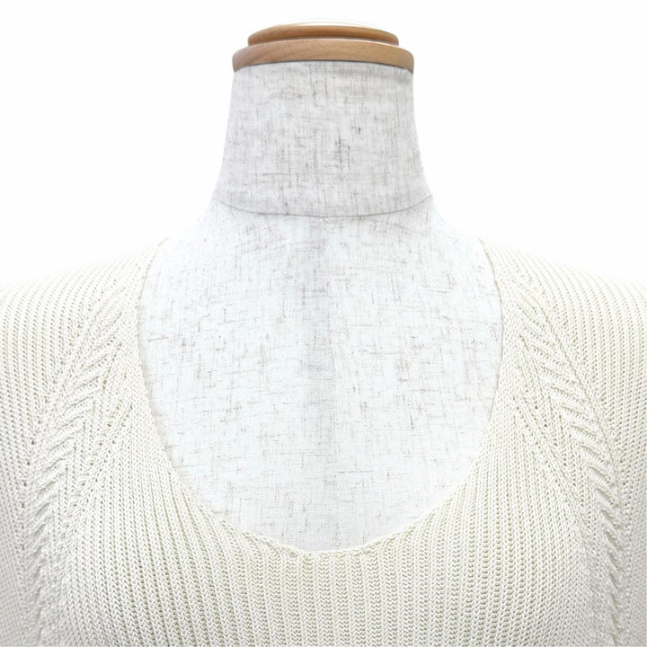 極美品△HERMES エルメス 66-7724 ノースリーブ ニット ベスト シンプルデザイン アイボリー 34 イタリア製 正規品 レディース オススメ