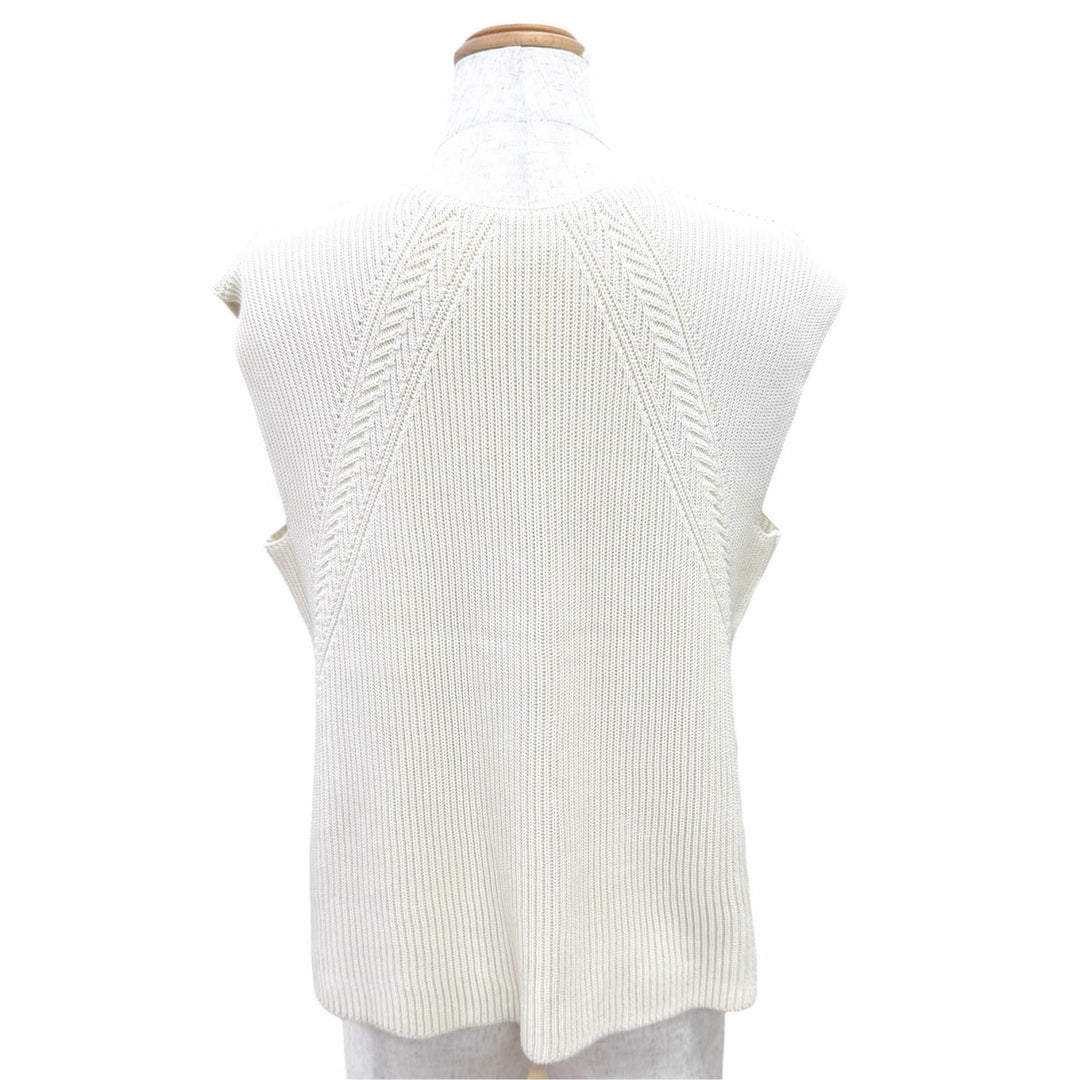 極美品△HERMES エルメス 66-7724 ノースリーブ ニット ベスト シンプルデザイン アイボリー 34 イタリア製 正規品 レディース オススメ