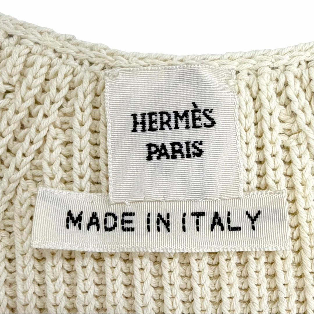極美品△HERMES エルメス 66-7724 ノースリーブ ニット ベスト シンプルデザイン アイボリー 34 イタリア製 正規品 レディース オススメ